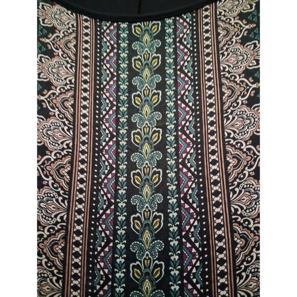 J Jill Top Black Green Pink Paisley Boho Career Stretch Long Sleeve Large Petite - Picture 5 of 6